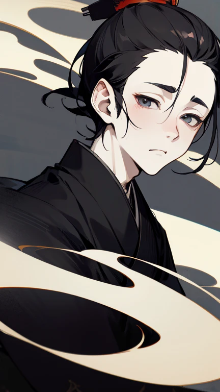 Black kimono from the Taisho period、（Pale-faced man）、（disease）、