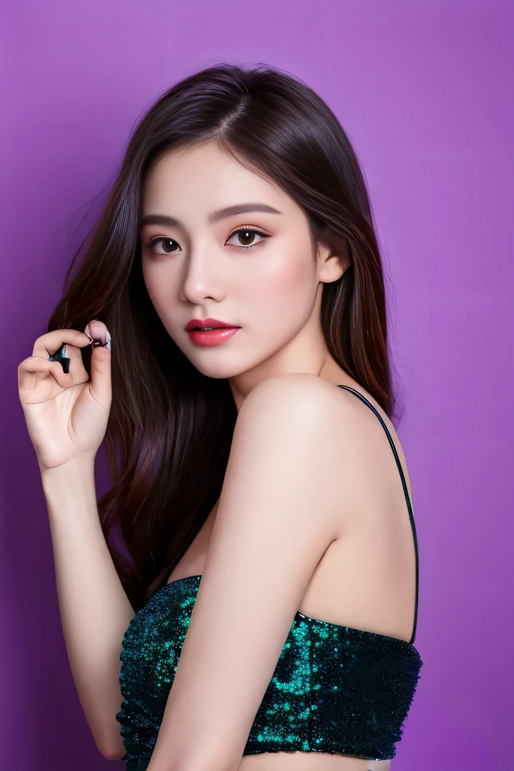 (masterpiece,high resolution,high quality)、Beautiful back contour、Purple background color、Professional photos、