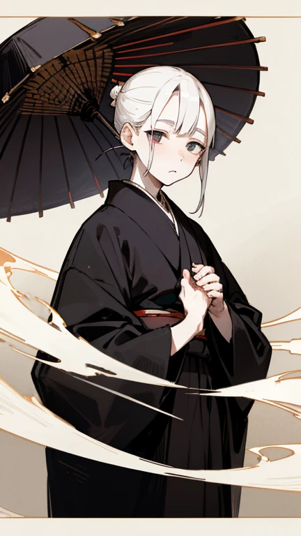 Black kimono from the Taisho period、（Pale-faced man）、（disease）、