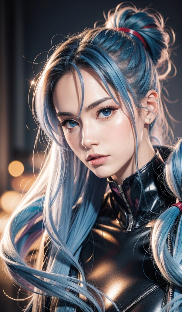 （masterpiece：1.4）， （8k， Realistically， RAW photos， Best quality： 1.4）， About Himself， （1 girl）， Beautiful face， （Realistic face：2.0）， （Haze with blue hair， Long hair high ponytail：2.0）， Beautiful hairstyle， Beautiful and delicate eyes， （Optimal ratio的眼睛：1.5）， attractive， Ultra-high resolution， Hyper-photorealism， Very detailed， Optimal ratio， （Delicate face：1.4）， Looking at the audience， Red lipstick， （Optimal ratio手指：1.5），Focus on the face（White Superhero Theme， Attractive， There&#39;s a girl in town，Wearing lingerie Iron Man costume，She&#39;s a superhero），[（（25 years old），Full Body Love，（Realistic blue eyes：1.2），（（Iron Man pose），Show strength，Fly from one building to another），（（sandy urban environment）：0.8）|（Overlooking the city，night，Full of dynamic lights））]