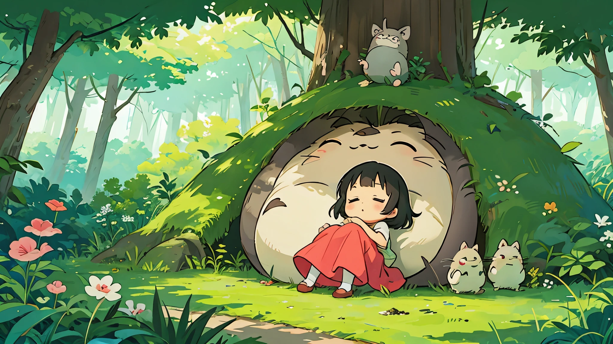 hayao Miyazaki、Kawaii Design, most beautiful girl ever、Chibi, afternoon nap、Totoro Forest