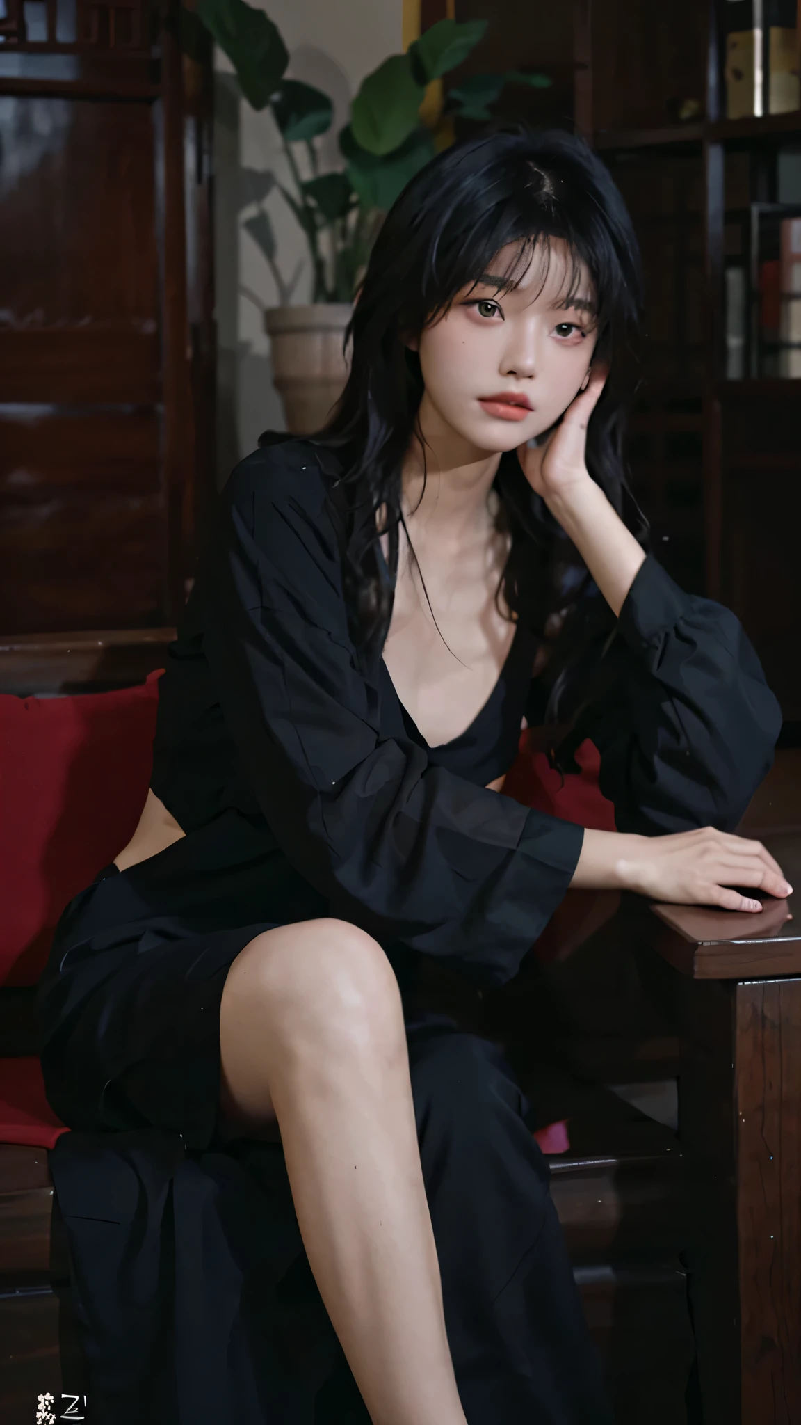 best qualtiy，tmasterpiece，Ultra-high resolution，（realisticlying：1.4），a close up of a woman with long black hair wearing a black dress, Cai Xukun, gorgeous chinese models, Gorgeous young Korean woman, beautiful Korean women, yanjun cheng, Xianxia, full-body xianxia, xintong chen, ruan jia beautiful!, Beautiful young Korean woman, xision wu, Inspired by Huang Ji, gongbi, wear black bikini, perfect breats