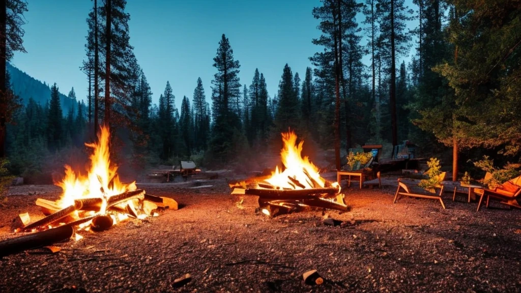 make a image ,in this image a camp fire middle in the forest all these are in cave 4k quality image and all these seen in the night vision
