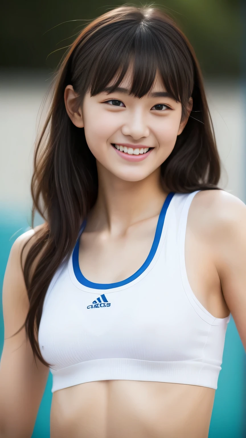 Beautiful woman、 、The whole body is visible、Sweat、Delicate face、Sportswear、Arena、bangs、Laughter、Shortcuts