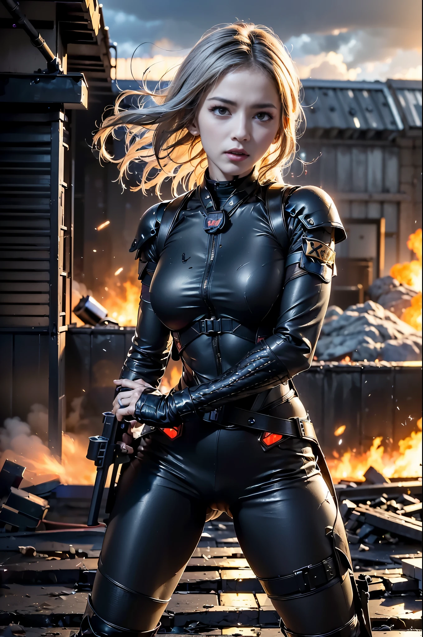A female fighter who is unfazed by fire