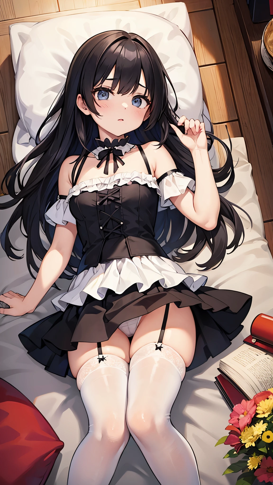 hot dwarf slim shougakusei shoujo in frilly undergarments, black hair