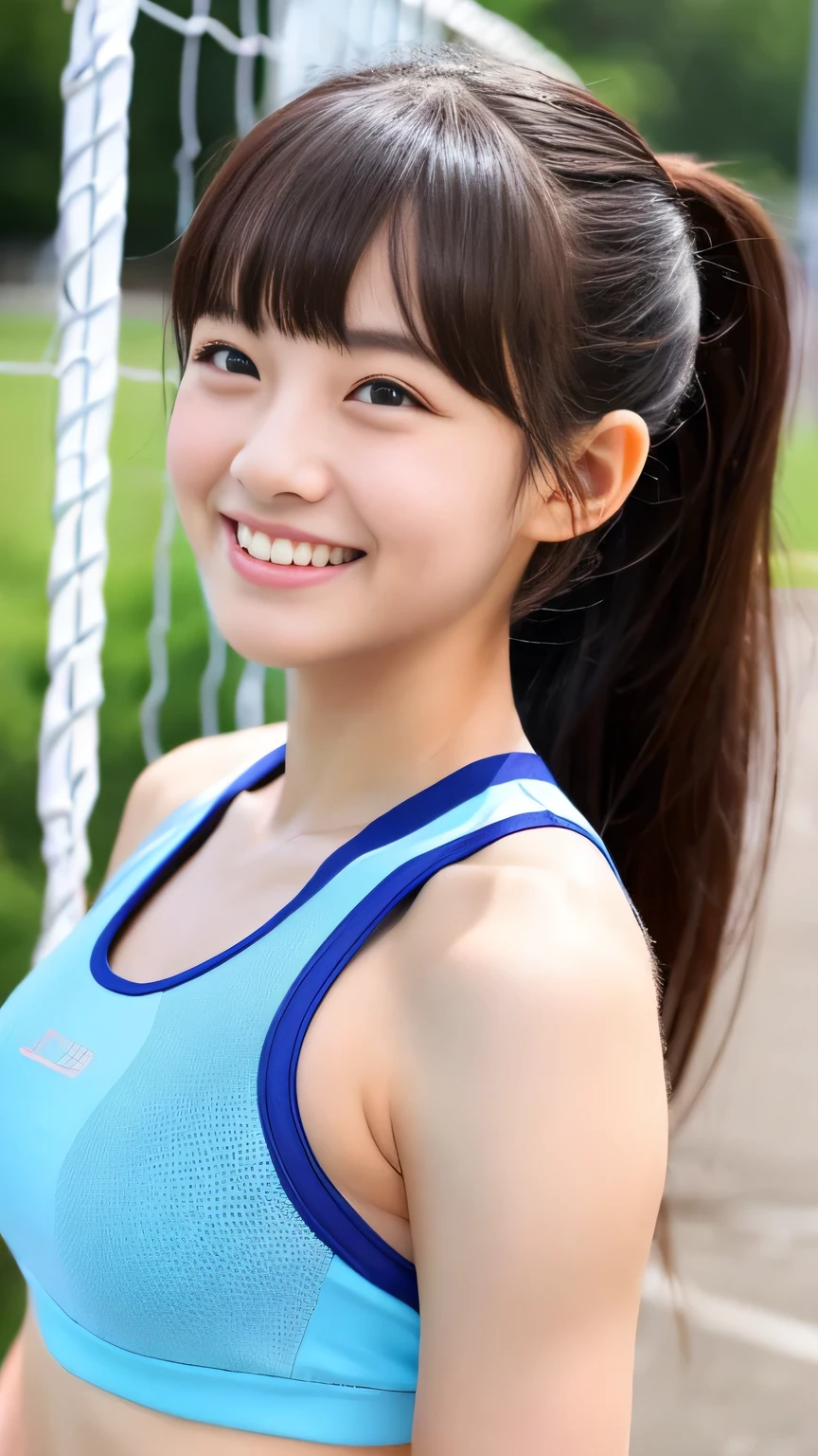 Beautiful woman、 、The whole body is visible、Sweat、Delicate face、Sportswear、Arena、bangs、Laughter、Shortcuts