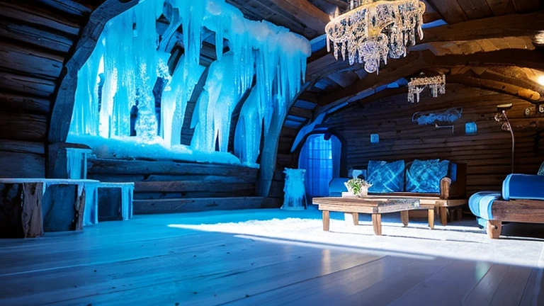 Ice palace: glacier Ice cave office,

Location: Swiss Alps,
Suite: grotto decorated with ice sculptures and crystals,
Views: blue-tinged glacier views, magical space with glistening icicles,
Equipment: wood-burning stove, hot chocolate pot, reading lamp, 
sofa, coffee,