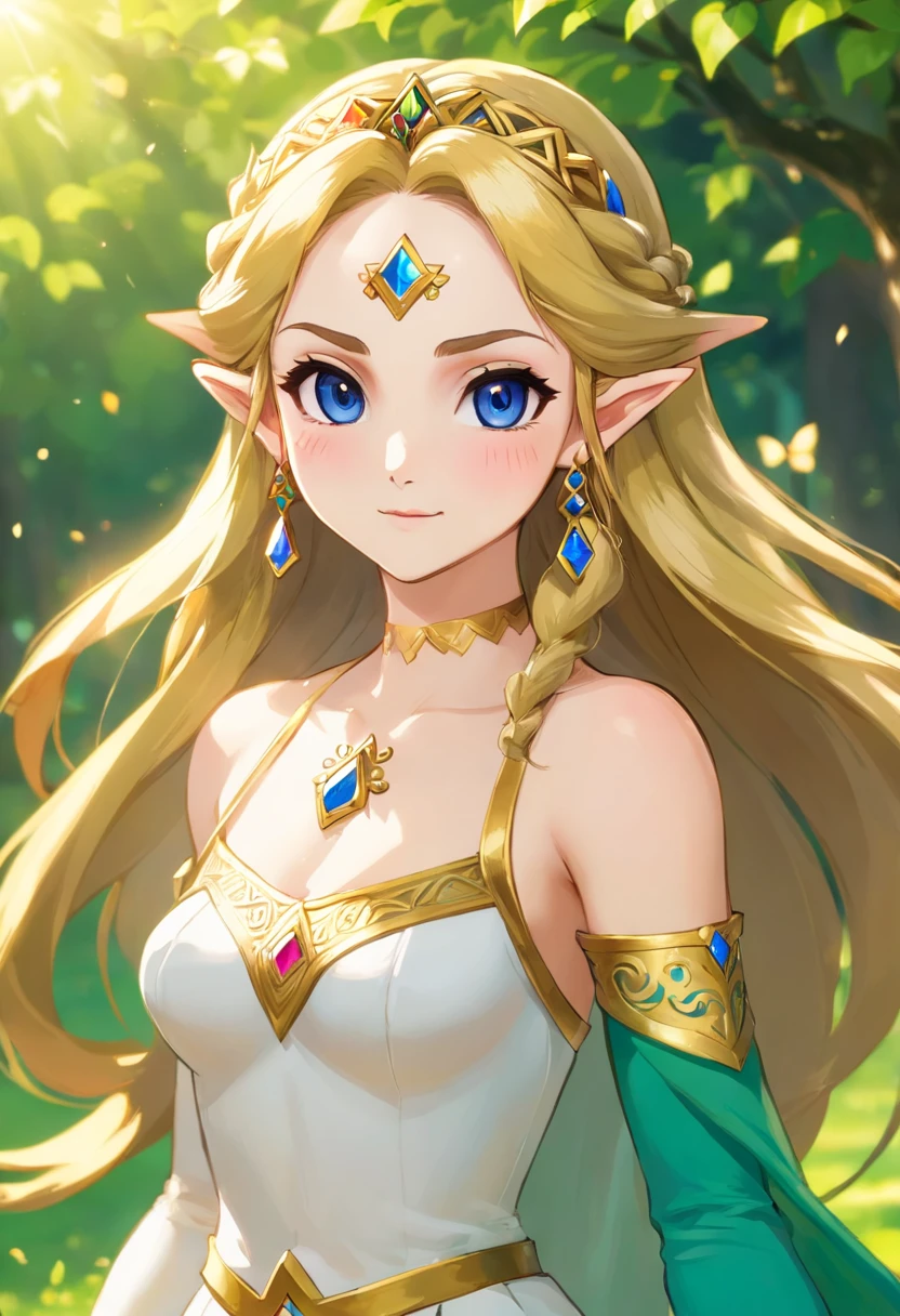 erotic princess Zelda,colossal breasts,very detailed eyes and face,beautiful detailed lips,sexy outfit,noble and regal posture,soft lighting,impressive cleavage,(oil painting:1.1),vivid colors,sensual atmosphere,fantasy setting,enchanted garden,subtle and alluring facial expression,sculpted body,glamorous makeup,delicate jewelry,ethereal background,immaculate hair,elaborate tiara,mysterious gaze,impeccable skin complexion,mesmerizing curves,dream-like ambiance,high-res details,powerful and confident aura.