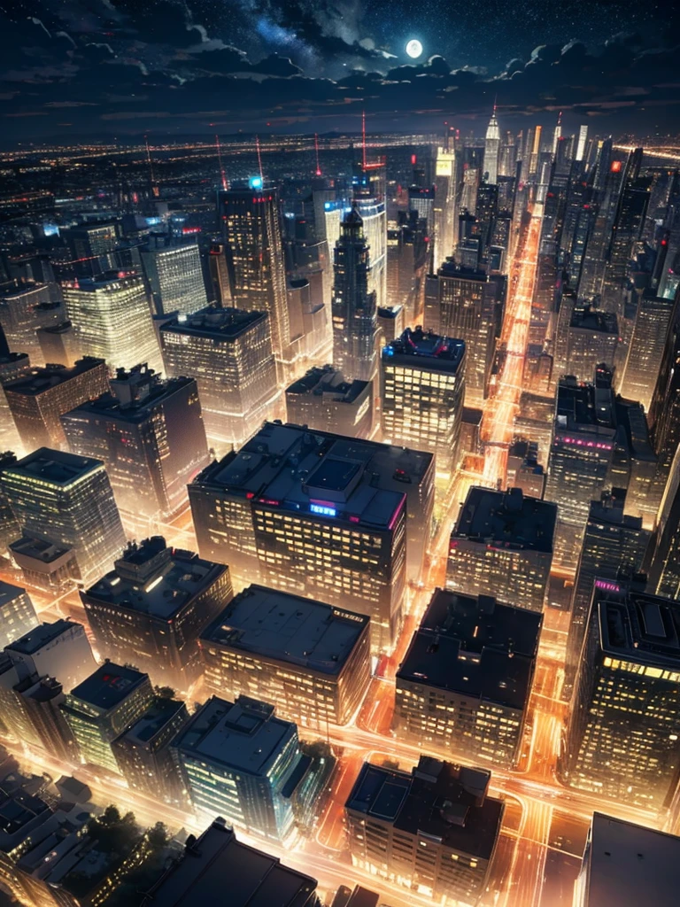 Midnight, raining, Moonlight, dark cloudy, city at night, beautiful city, picture taken from above