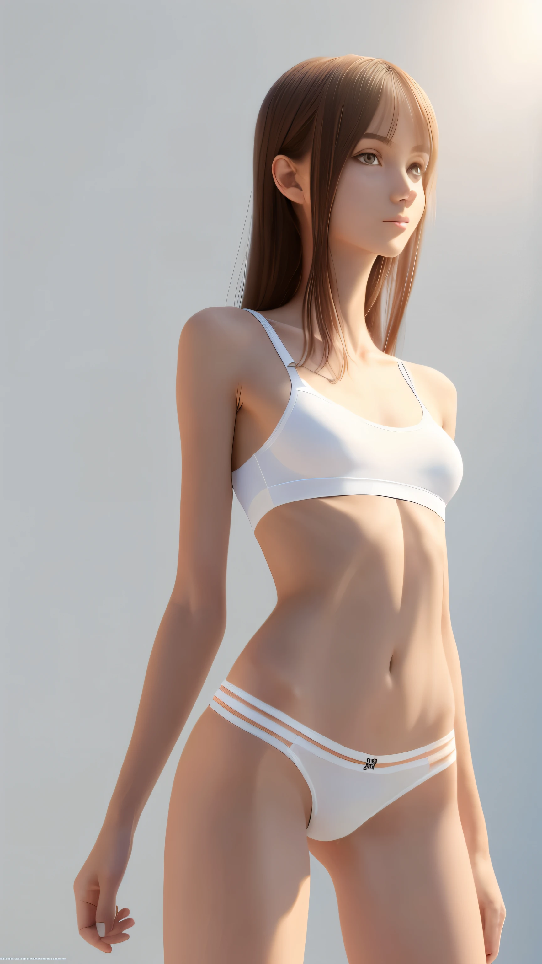 Anorexic skinny girl, In underwear, whole body, sunlight, Clear Face, Clean white background, masterpiece, Super Detail, A magnificent composition, Ultra HD, high quality, Very detailed, Official Art, Uniform 8k wallpaper, Super Detail, 32k
