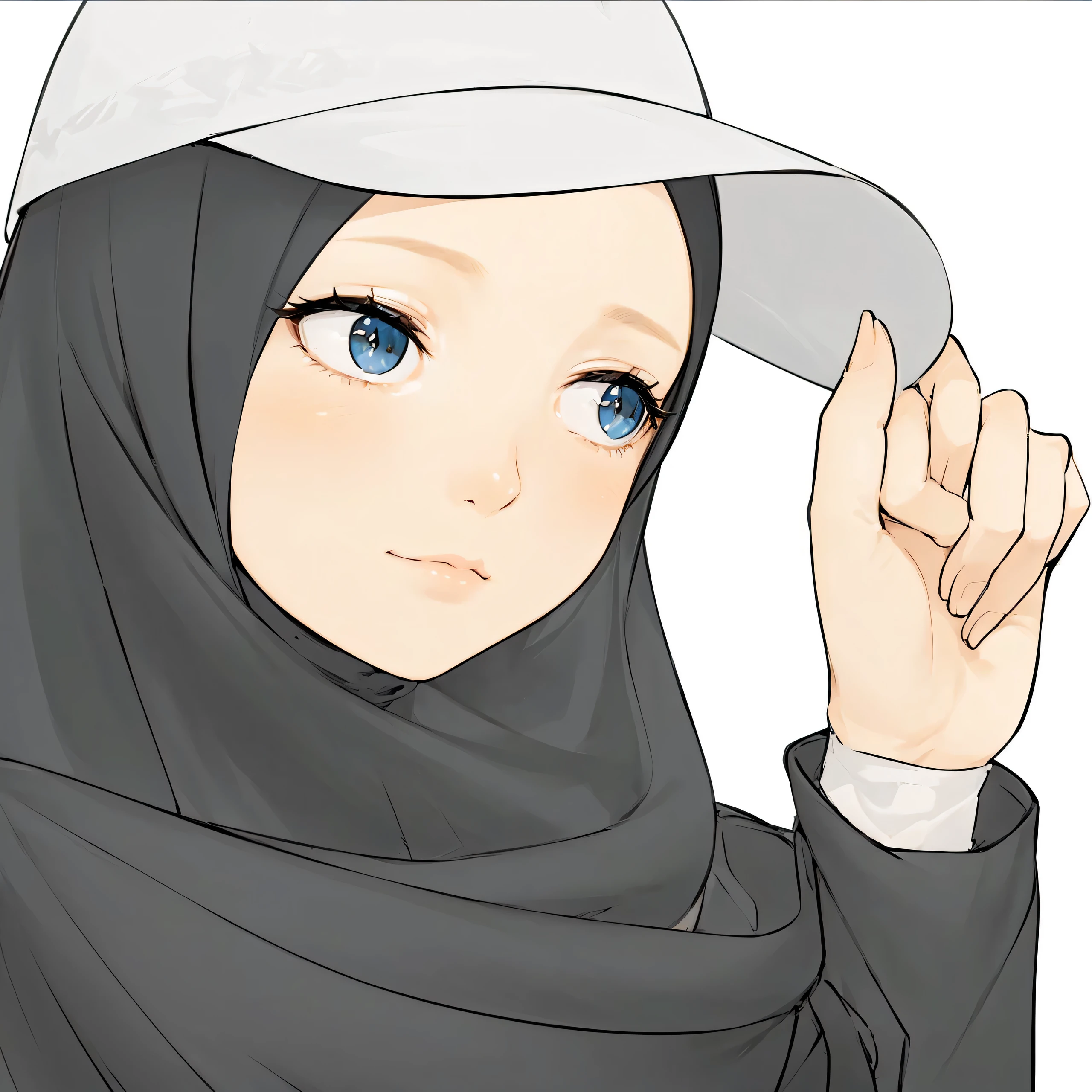 (best quality,photorealistic:1.37),anime girl in a hijab,hat on head,beautiful detailed eyes,long eyelashes,colorful hijab,flowing dress,peaceful garden background,vibrant colors,soft lighting,portrait,watercolor-style,colorful flowers,lush greenery,subtle blush,pensive expression,delicate facial features,sparkling eyes,graceful pose,dreamy atmosphere,ethereal glow,serene ambiance,bokeh lights,impressionistic details,artistically rendered,subtle highlights,expressive brushstrokes,dynamic composition,sunlit surroundings,gentle breeze,hopeful mood,magical setting,serenity and tranquility,harmonious color palette,soft pastel tones,radiant energy,mystical charm,magical realism vibes.