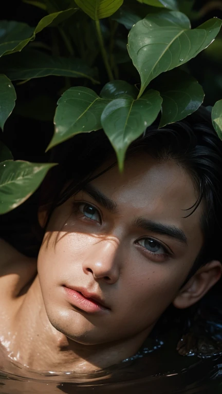 ~*~Photographic~*~ RAW closeup man head:1.7 emerging from a muddy pond BREAK stressed:2.0, fear:1.7, pain:2.0, center:2.0, dead center BREAK ripples, rain, dark scene, atmospheric, leaves, dirt, scary mood, detailed eyes, detailed skin, rembrandt lighting, flashlight to the sides:2.0,