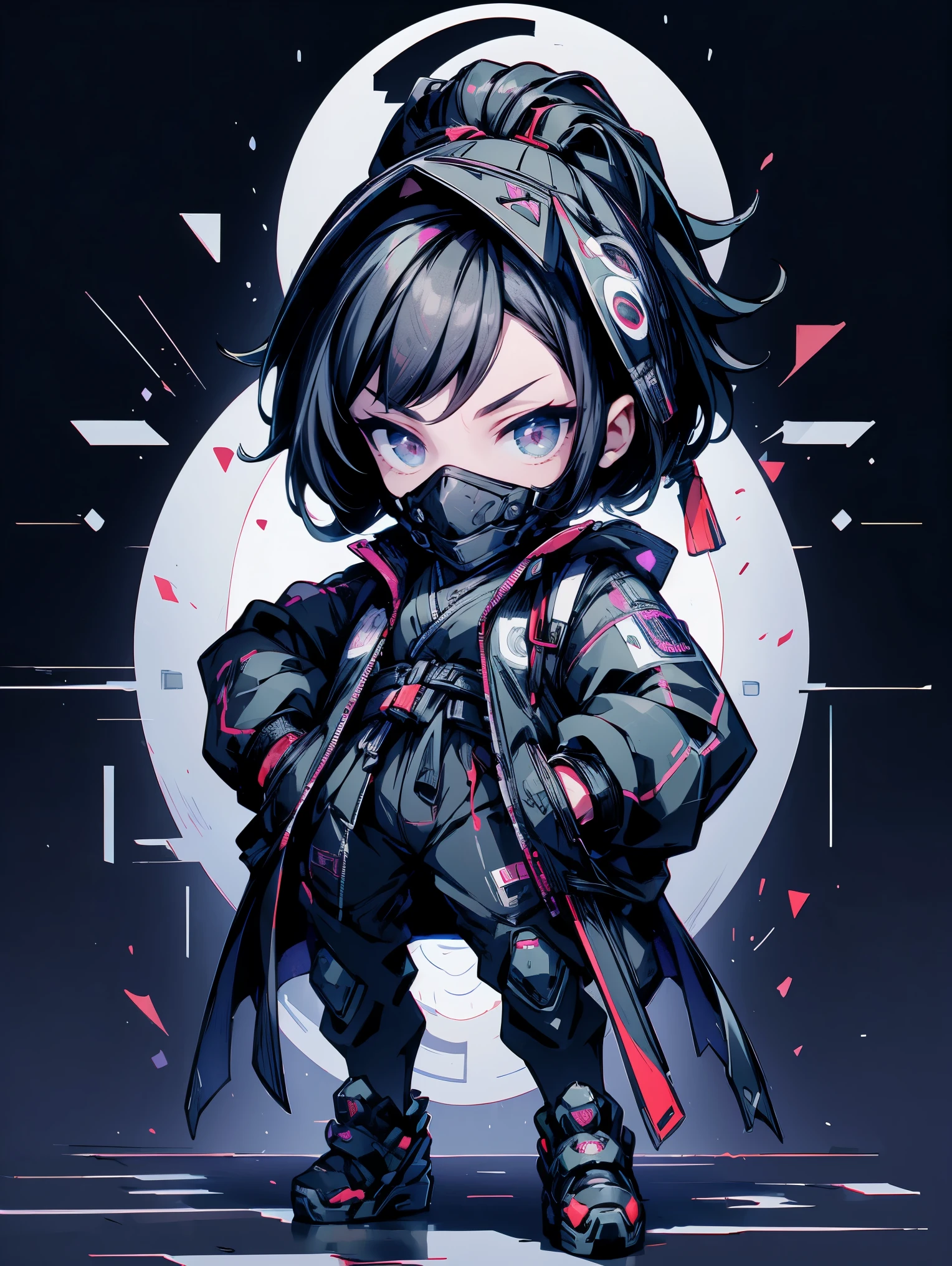 Chibi, Female ninja, Black Mask, (((masterpiece:1.4))), (highest quality:1.4), (Ultra-high resolution:1.4), (best quality:1.2), (ultra detail:1.3), 