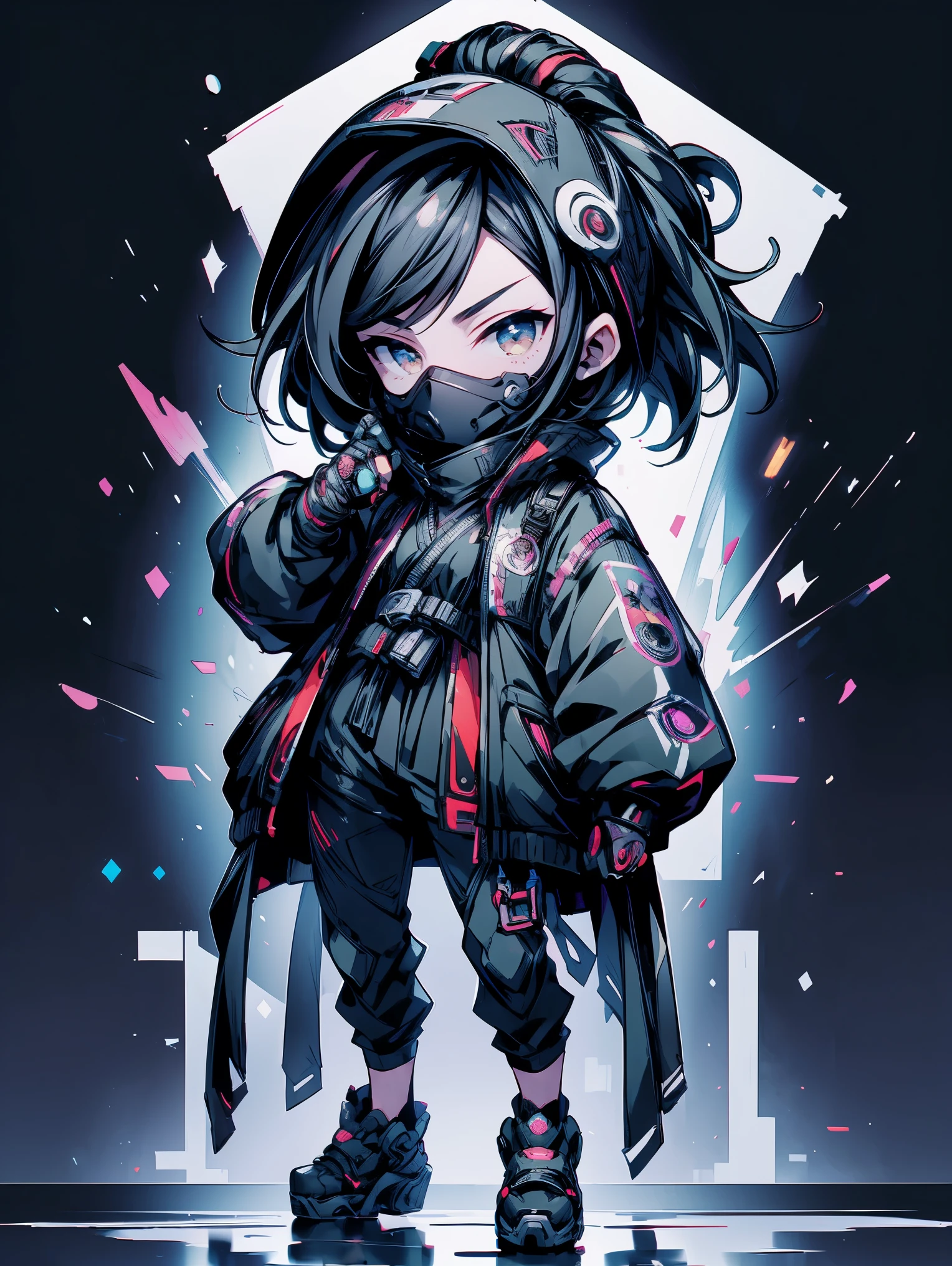 Chibi, Female ninja, Black Mask, (((masterpiece:1.4))), (highest quality:1.4), (Ultra-high resolution:1.4), (best quality:1.2), (ultra detail:1.3), 