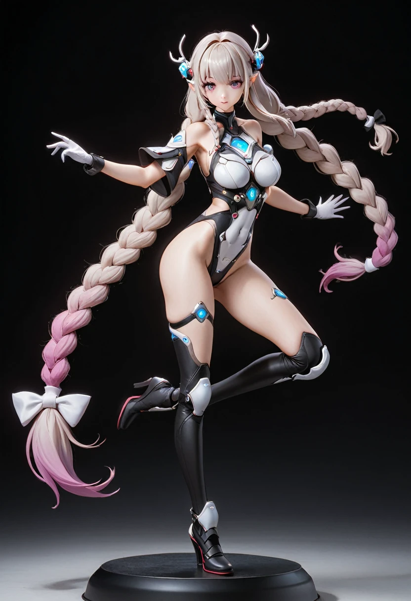 1girl,solo,twin braids,long hair,low-tied,hair ornament,gloves，anatomically correct:2，yinji，fullbody