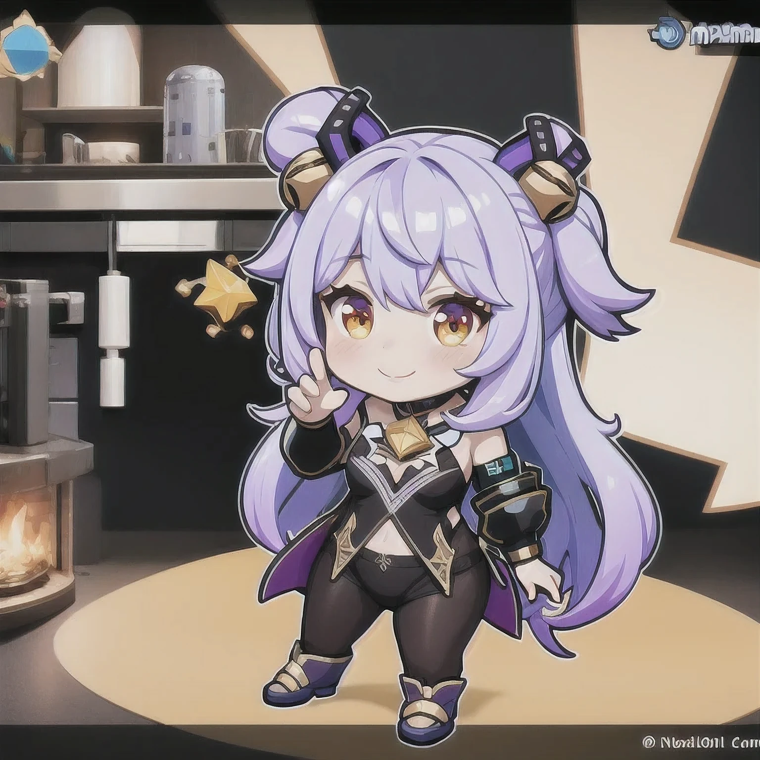 a cartoon image of a girl with a purple hair and a black top, kda, character art of maple story, （（Deer antler hair accessories））advanced digital chibi art, arcane art style, 2 d sprite, genshin impact character, official character art, chibi monster girl, chibi, , noire, ayaka genshin impact, maplestory mouse, hero 2 d fanart artsation，a cartoon image of a girl with a purple hair and a purple outfit, , chibi, kda, twitch emote, chibi monster girl, [[[[grinning evily]]]], 2 d sprite, of a ramlethal valentine, holding a pudica pose, melty, cute cyber gods, advanced digital chibi art（（2 girls ））Long purple-white hair，Double tail，big eyes，Sports Posture，Combat Status，Full mana