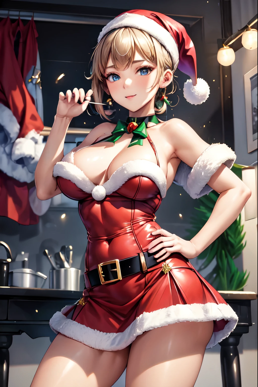 ((highest quality)), ((masterpiece)), (Miniskirt Santa Details), Perfect Face