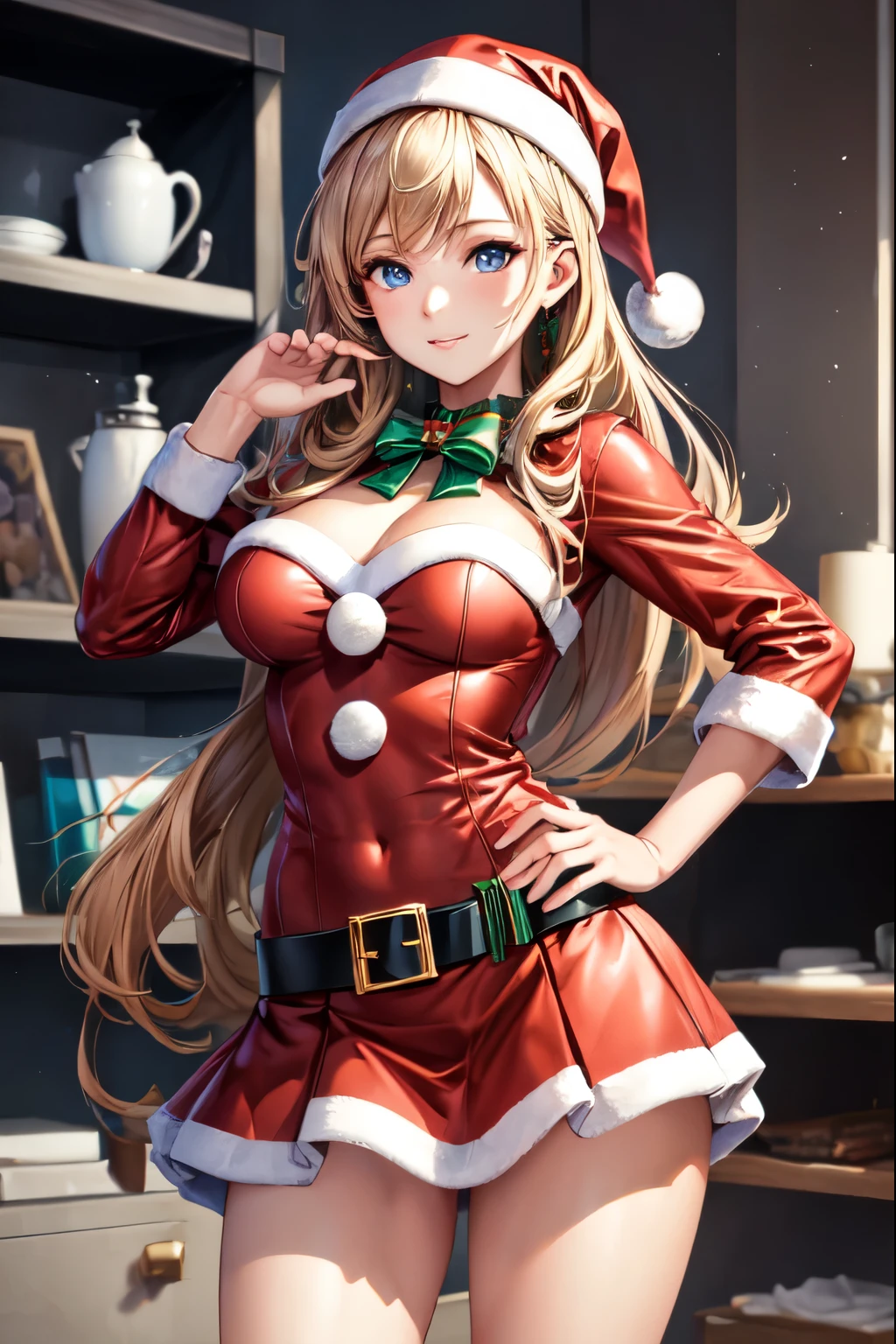 ((highest quality)), ((masterpiece)), (Miniskirt Santa Details), Perfect Face