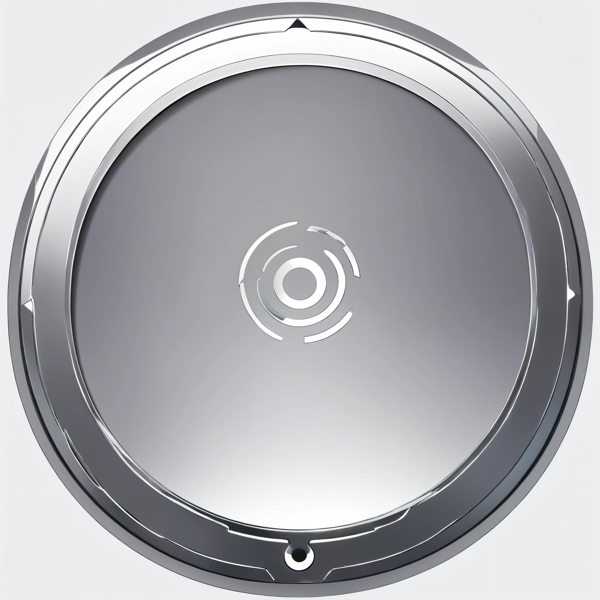 masterpiece, best quality, official art, circle icon for card game that has a chrome matte metallic frame. The inside of the circle is a matte grey color, white background, 8k, anime-inspired style, no people, no weapons, no humans, chrome metal material, no robots, no logo