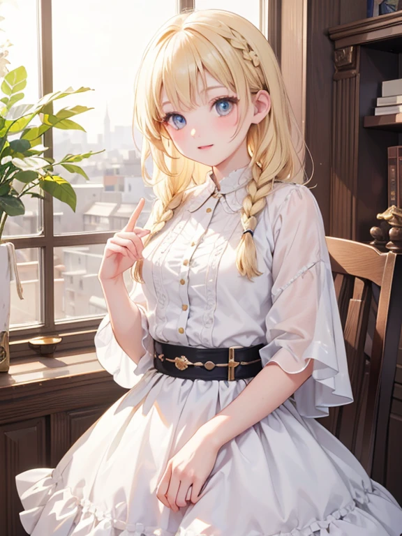 masterpiece, highest quality, Very detailed, 16k, Ultra-high resolution, Cowboy Shot, One 12-year-old girl, Detailed face, Perfect Fingers, Golden Eyes, Blonde, Braid, Explorer's outfit, hat, compass, telescope, map, jungle
