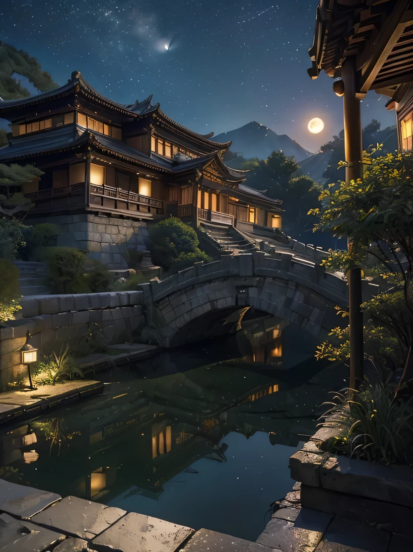 ((masterpiece、highest quality、Very detailed、High resolution、Photorealistic、Sharp focus、Cinema Lighting))、((Landscape only、There are no people))、High contrast、Official Art、ancient China、Street、 (Lots of fireflies、night、moon)、 Street lamp、Beautiful views、Spectacular landscapes、Detailed depiction、Global Illumination、Unreal Engine Rendering、Octane Rendering