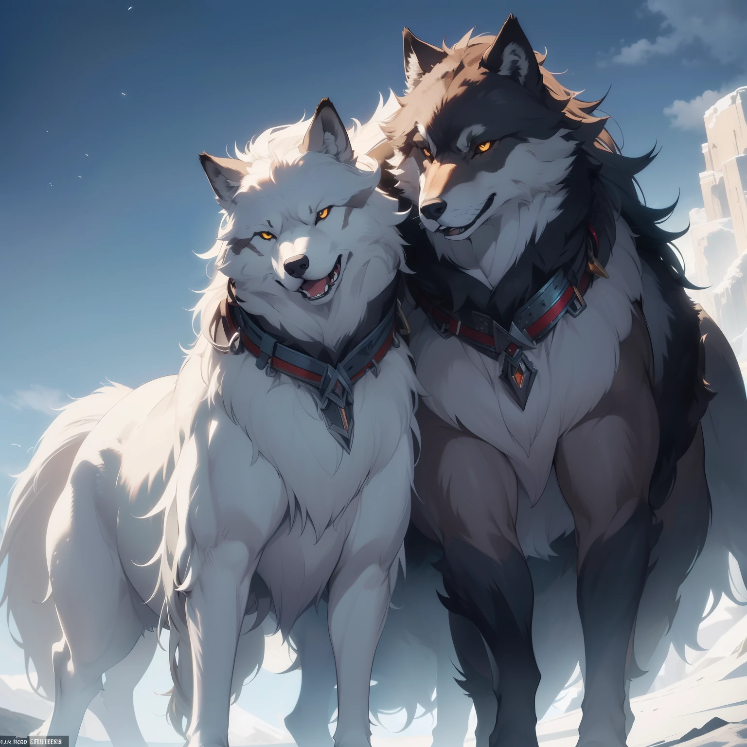 Lobos: A Majestic Wolf Pack, Ultra-realistic 8kCG
In the heart of a vast, untouched wilderness, a pack of Lobos, or Mexican wolves, stands majestically under the moonlight. The pack, consisting of alpha males and females, is depicted with exquisite facial features, three-dimensional details, and perfect forms. Their coats, a mesmerizing blend of gray and brown, shimmer under the spotlight, revealing every strand of fur with startling clarity. The alpha male, with his sharp face, asymmetrical ears, and piercing eyes, carries an aura of invincibility. His muscles ripple under his