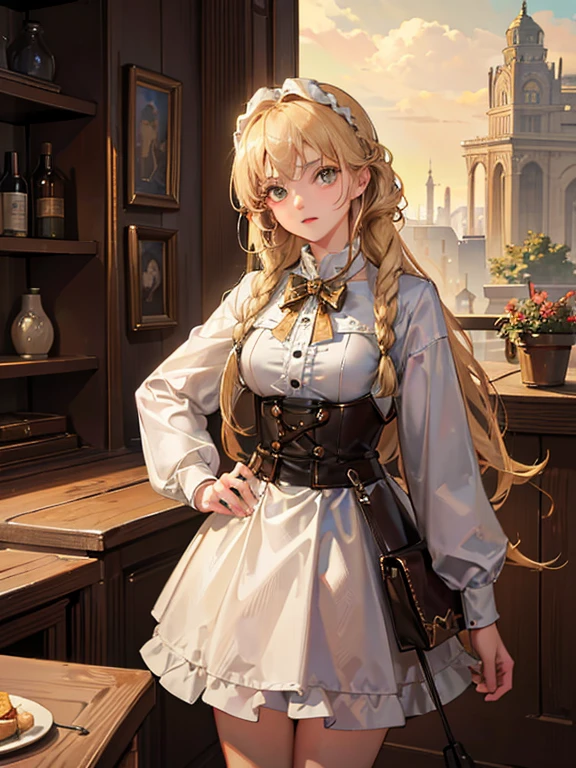 masterpiece, highest quality, Very detailed, 16k, Ultra-high resolution, Cowboy Shot, One 12-year-old girl, Detailed face, Perfect Fingers, Golden Eyes, Blonde, Braid, Explorer&#39;s outfit, Explorer hat, compass, telescope, map, In the jungle, Treasure Hunt