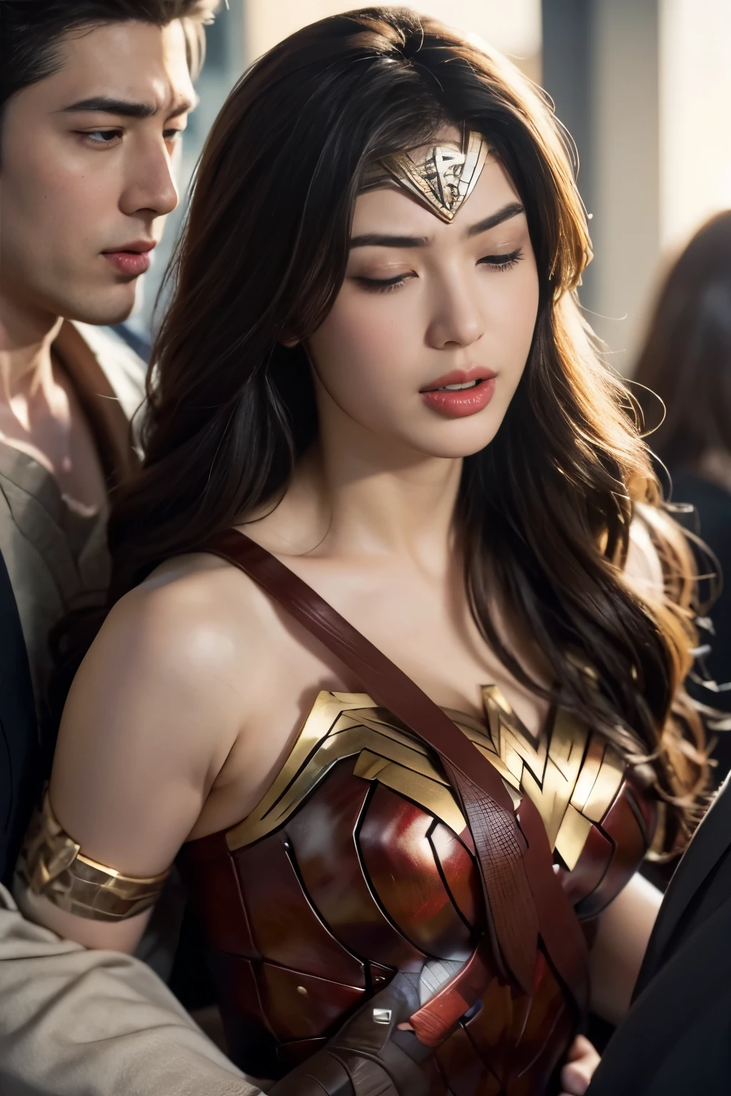 私はWonder Womanです、完璧なWonder Womanの衣装,Kneel,押しDefeated,Defeated,A man mounts me,Face grabbed、Hug from the front,Hugged,Being strangled,You can hold it,Leaning on the man,Hugged,Can be lifted,Men lick my face with their tongues,The guys lick my head with their tongues,Men lick my hair with their tongues,My body is licked by men,sleeping face,Close ~ eyes,Open your mouth,Tired face,Face of Suffering,sleeping face,Being slapped in the face,Getting punched in the face,Fighting with men,Fight with the men,Surrounded by men,,Caught between the men,Being held back by men,Entanglement with males, Attacked by men,Brown Hair, masterpiece、beautiful girl、fine 目、puffy eyes、highest quality, 超High resolution, (reality: 1.4), Cinema Lighting,so beautiful、Beautiful Skin、(超reality的な)、(High resolution)、(8k)、(Very detailed)、(beautiful and fine 目)、(Very detailed)、 Detailed face、Diagonal bangle hair、Brown Hair、20-year-old、Wonder Womanのコスプレ,Wonder Woman