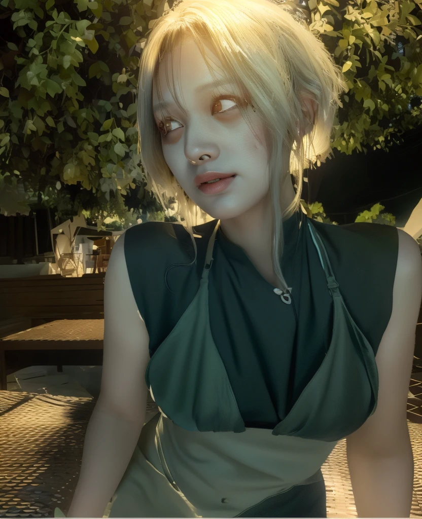 ((This is a fantasy image of an attractive Blind female zombie.)) a ((Blind)) Zombies and (((pure Japanese white-eye))) Standing in a cyberpunk alley. 路地にはネオンサインがaる. ((The Blind zombie's face is critically important and includes puffy lips and realistic features.)) The Blind zombie is wearing colorful torn clothing with dirt on skin. highest quality, masterpiece, (((Japanese white-eye))), Hollow Eyes, Milky eyes, ((Rendered eyes)), (Featureless eyes)