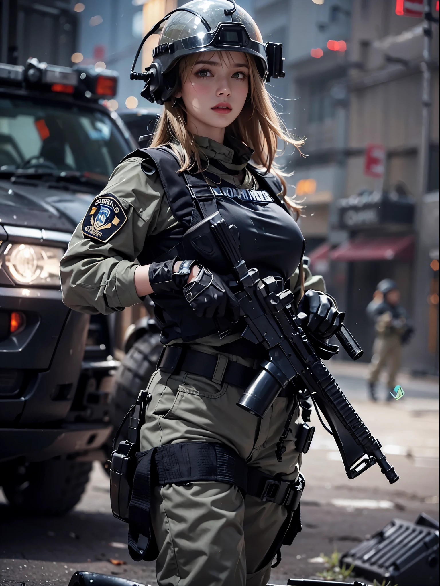 Beautiful female special forces officer on guard