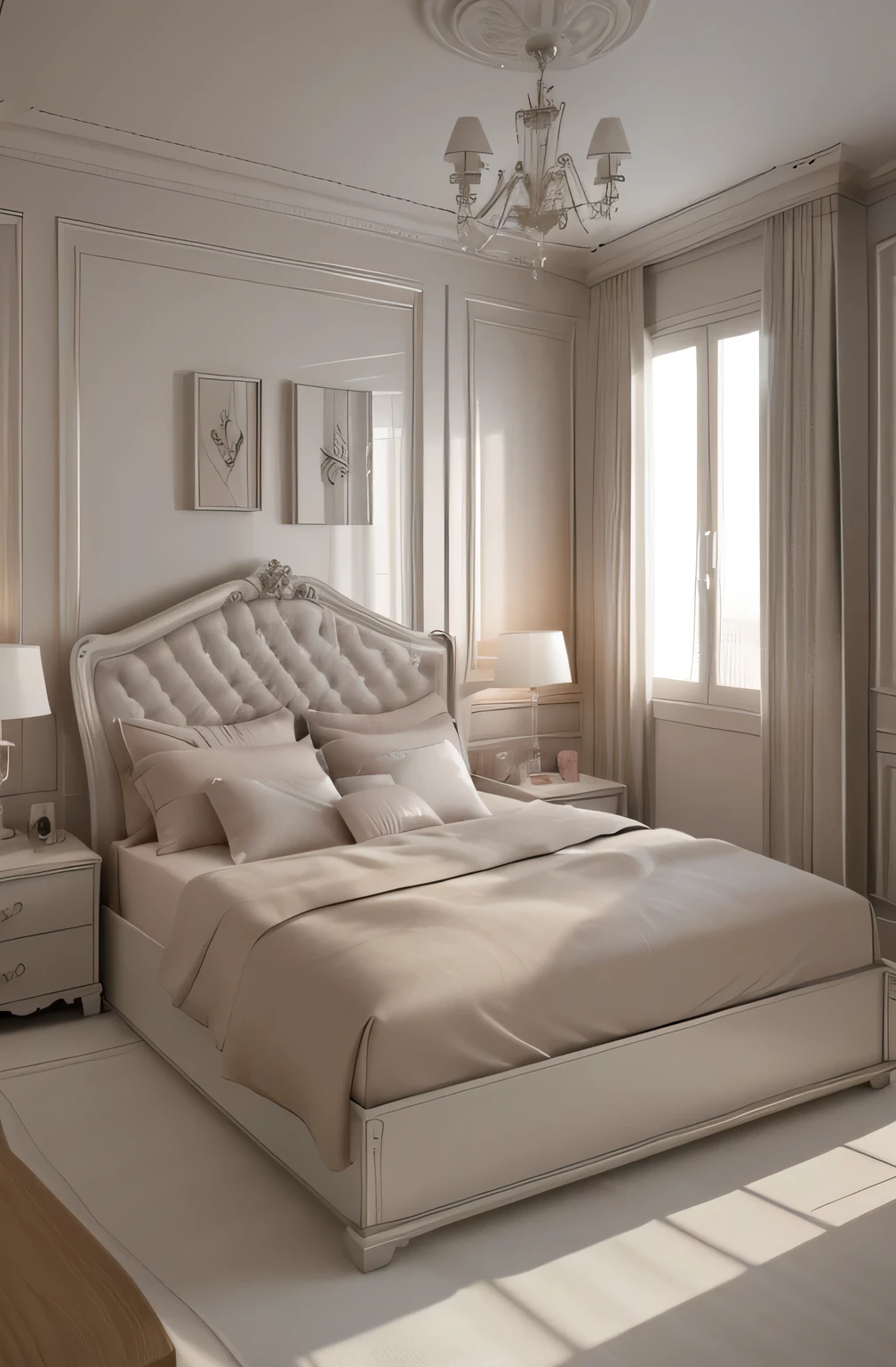 Professional 3d architecture rendering design of modern and French design for girls bedroom 