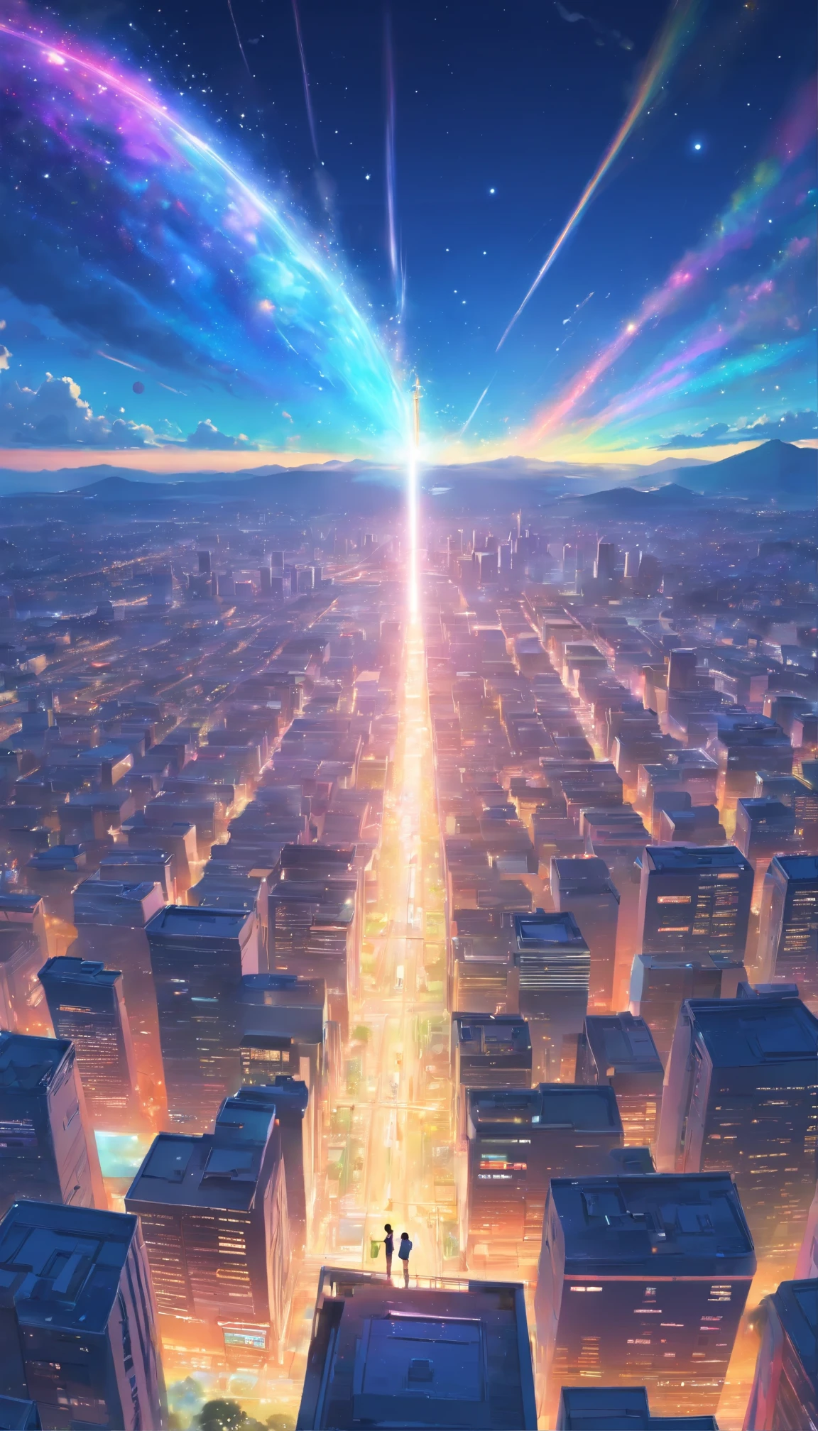 ((Ultra-fine masterpiece)) - Majestic images of huge sci-fi cities: In the endlessly expanding universe、A huge and mysterious city stretches into infinity、A breathtaking view of science fiction art。This magnificent metropolis suspended above the earth、Drifting among the countless planets floating in the sky、Casting an enchanting spell。With swirling nebulae and swirling cosmic dust dancing around it、The city&#39;s celestial architecture sparkles with an otherworldly blend of elegance and strength.。Decorated with rainbow-colored energy scars