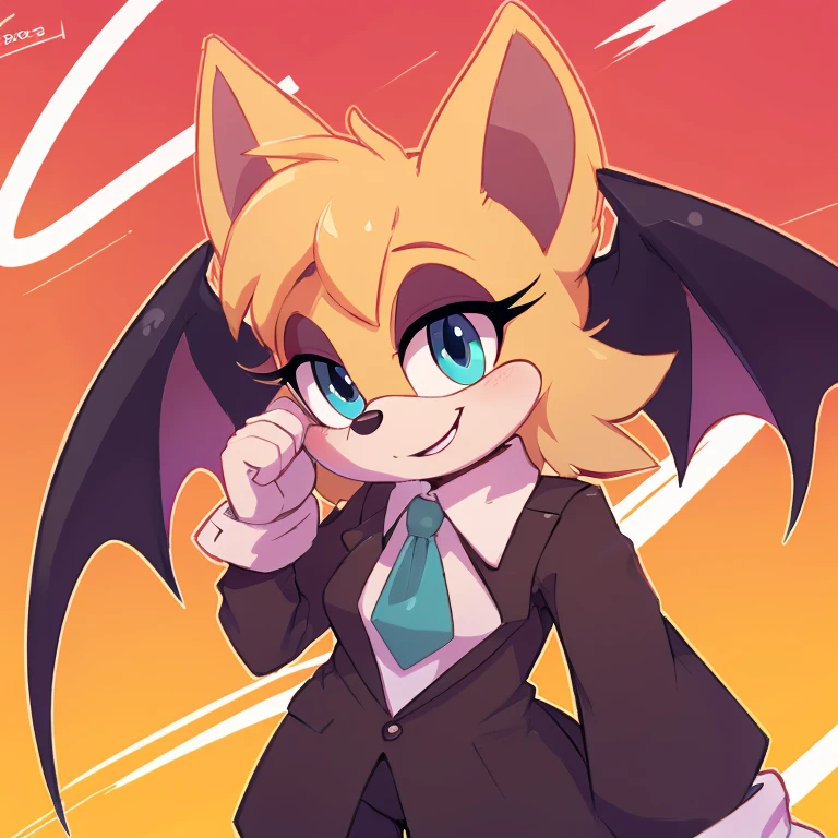 (score_9, score_8_up, 2d), 1girl, solo, Rouge the bat, female mobian, turquoise eyes, cute smile, looking at viewer, bat wings.