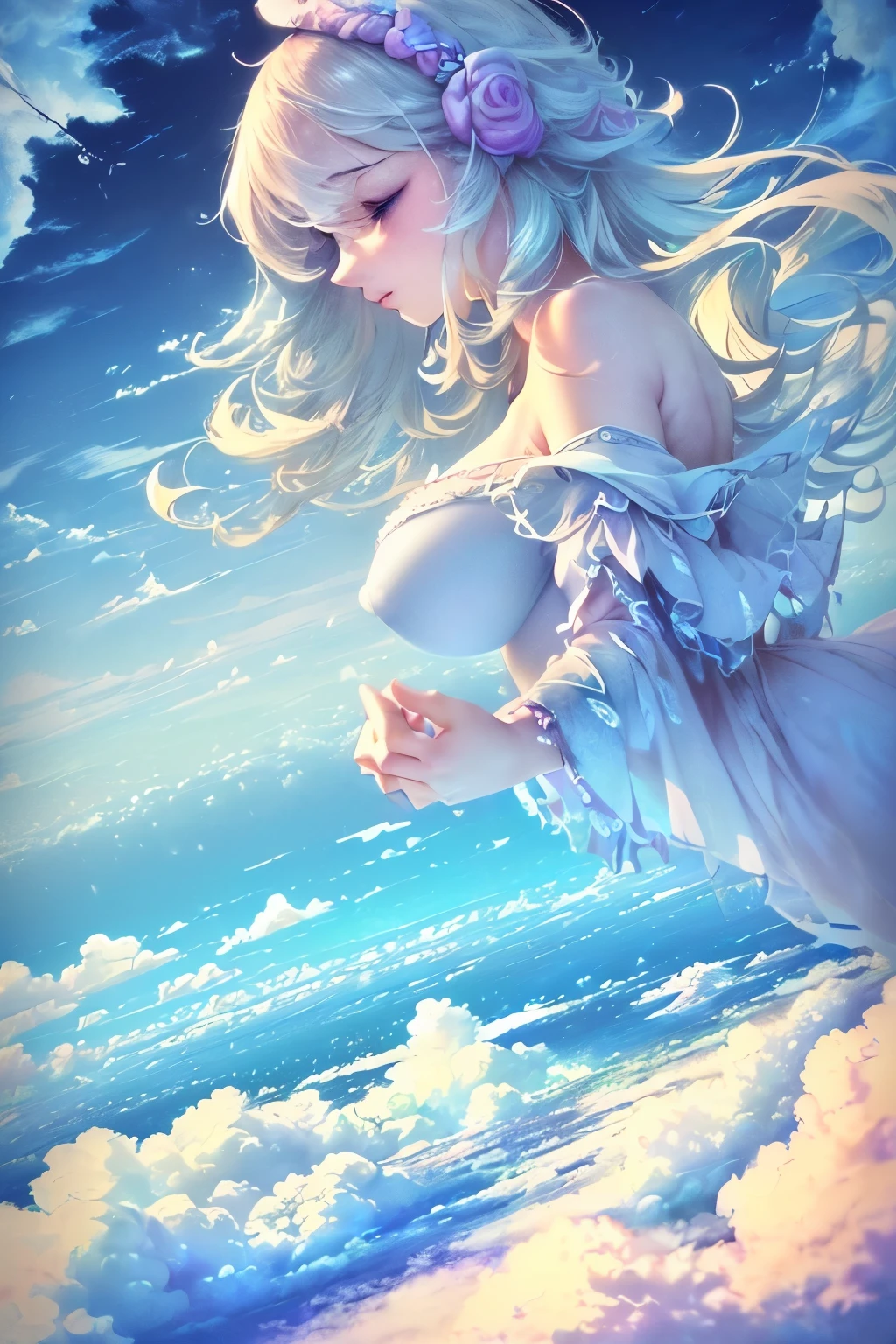 (beautiful detailed clouds,fluffy clouds,ethereal and dreamy,magical sky,colorful clouds,impressive art,great artistic composition,soft and delicate touch,pastel colors:1.1,aerial view,mysterious atmosphere,peaceful and serene,highres,realistic:1.37)