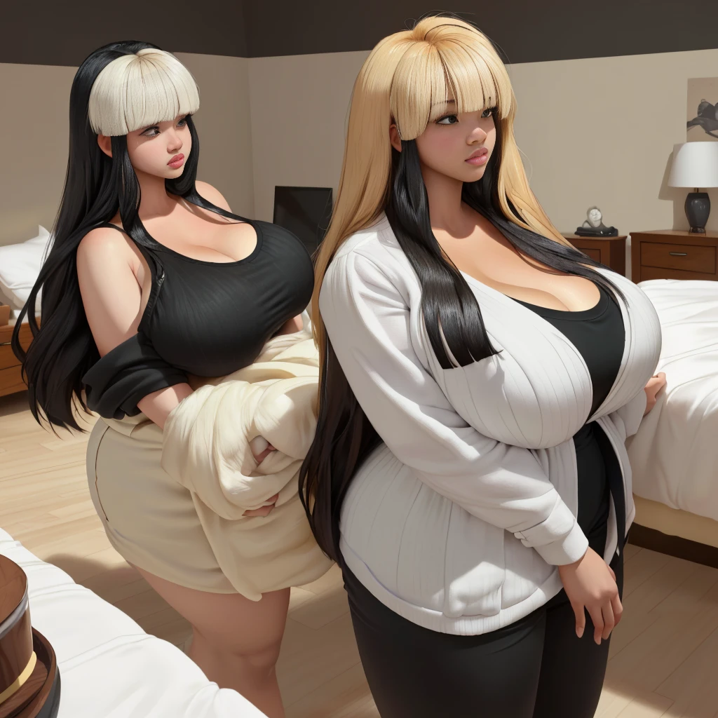    female、1 male、(european:1.2)、(blonde)、(Super beautiful)、(beautiful face:1.5)、30 year old womanl、gray blazer、(short skirt)、white shirt、large bedroom inside mansion (A single black man laying on his back, in-bed wearing shorts, in-center of composition) A diverse group of five young adult Americans, representing different ethnicities and characteristics, wearing yoga-pants and tank-tops, displays their unique beauty with perfect bodies, large breasts, wide thicc-hips, Among them, there are blonde young adult girls with auburn hair, emanating an air of natural elegance. Brown young adult girls with silky locks and a captivating sheen show off their exotic beauty. Also present are black young adult girls with stunning curly hair, highlighting their authenticity and cultural pride, (the women surround a singular BLACK MAN with short-hair, from all sides) (in a bed) the women kiss the singular Black Man, touch the singular Black man, masterpiece, high details, high quality, best quality.