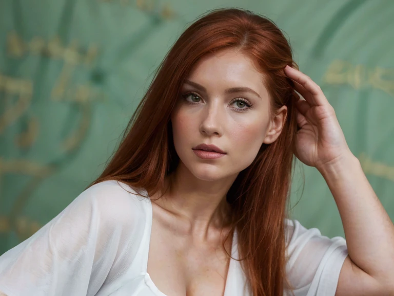((best quality, extremely detailed:1.8, hyperRéaliste:1.5, photorealistic:1.5, grande profondeur de champ, vue de face, redhead, rousse, ginger, very beautiful 30 year old woman in fitted tailored dress, devant un grand tableau noir, plan large, grande profondeur de champ, full-length photo, photo plein-pied )), ((femme debout habillée en blanc, she has a serious pose)),((Dans une salle de conférence une physicienne donne un cours, elle est devant un immense tableau noir où sont écrits beaucoup d'équations mathematics et beaucoup de schémas scientifiques, corps entier, le tableau recouvre tout le mur, chalk writing)), (un tableau avec de nombreux calculs mathematics différents, Mathematics and Geometry, mathematics, mathematical Equations, complex mathematical form, les mathematics unifient la science, Mathematical Equations in the background, Equations, mathematical art, formules, tableau noir, geometric figures, beautiful Equations, formules, Blackboard in the background, mathematics, geometric figures, The Big Bang Theory TV show), ((detailed woman face looking at camera, yeux vert, redhead, rousse, White clothes)), (photorealistic), sharp eyes, (elle porte une longue blouse blanche de chimiste décolletée), poitrine push-up, very thin waist, jambes longues, longues jambes, fine and detailed hands, detailed hairstyle, very long hair, White clothes, habits blanc, vêtue de blanc, femme de 30 ans charismatique, charisme, charismatique, sparkling eyes, (((full-length photo, photo plein-pied)))