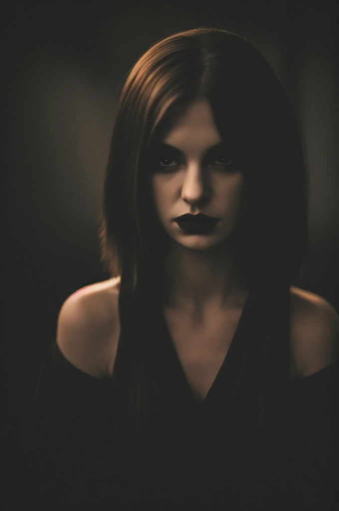 woman in a dark and morbid photo in the style of Matt Mahurin, shallow depth of field, photography style, bokeh, realism, good proportions