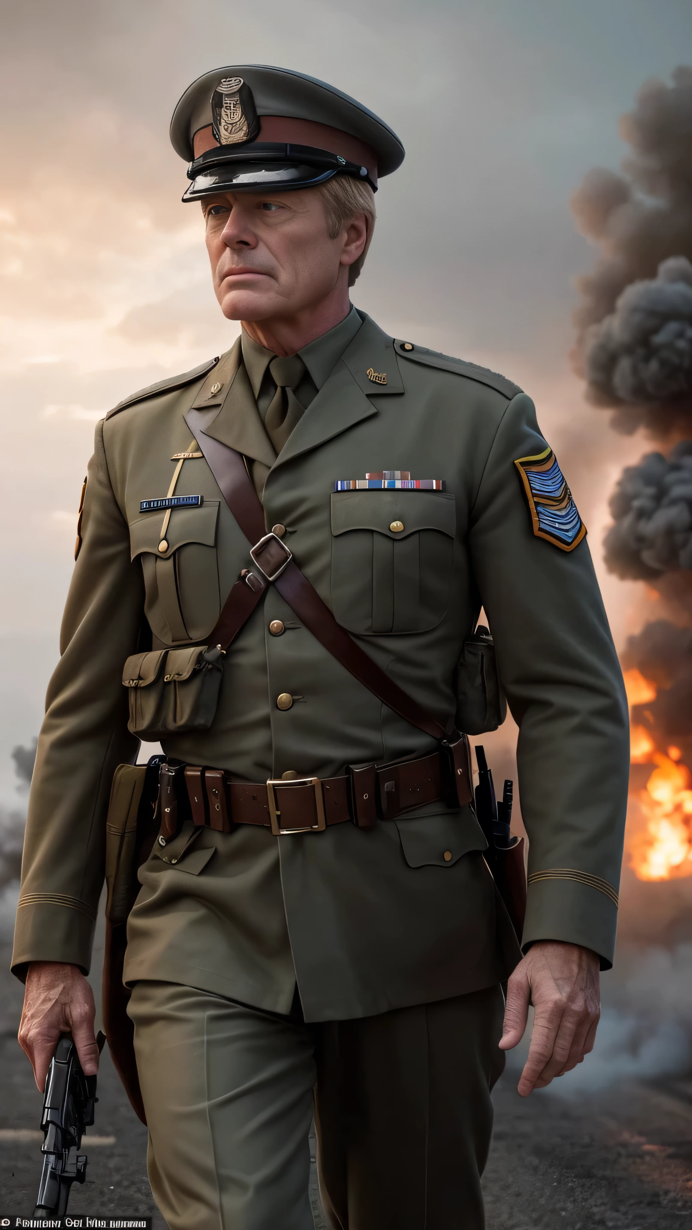 Movie One Scene for "A Bridge Too Far", in the scene, Lt. Colonel Cook, portrayed by the iconic Robert Redford, gives a commanding order to his troops to storm a strategically vital bridge under heavy enemy fire.
This one-of-a-kind scene is a masterpiece of cinematic art, masterfully captured in high resolution using a Canon EOS R5 camera with a 50mm lens set to F/2.8. The image is hyper-realistic, filled with intricate details, and showcases the dramatic lighting that masterfully highlights the soldiers' determined expressions and the tension-filled atmosphere.
Set against the backdrop of a cold, dre