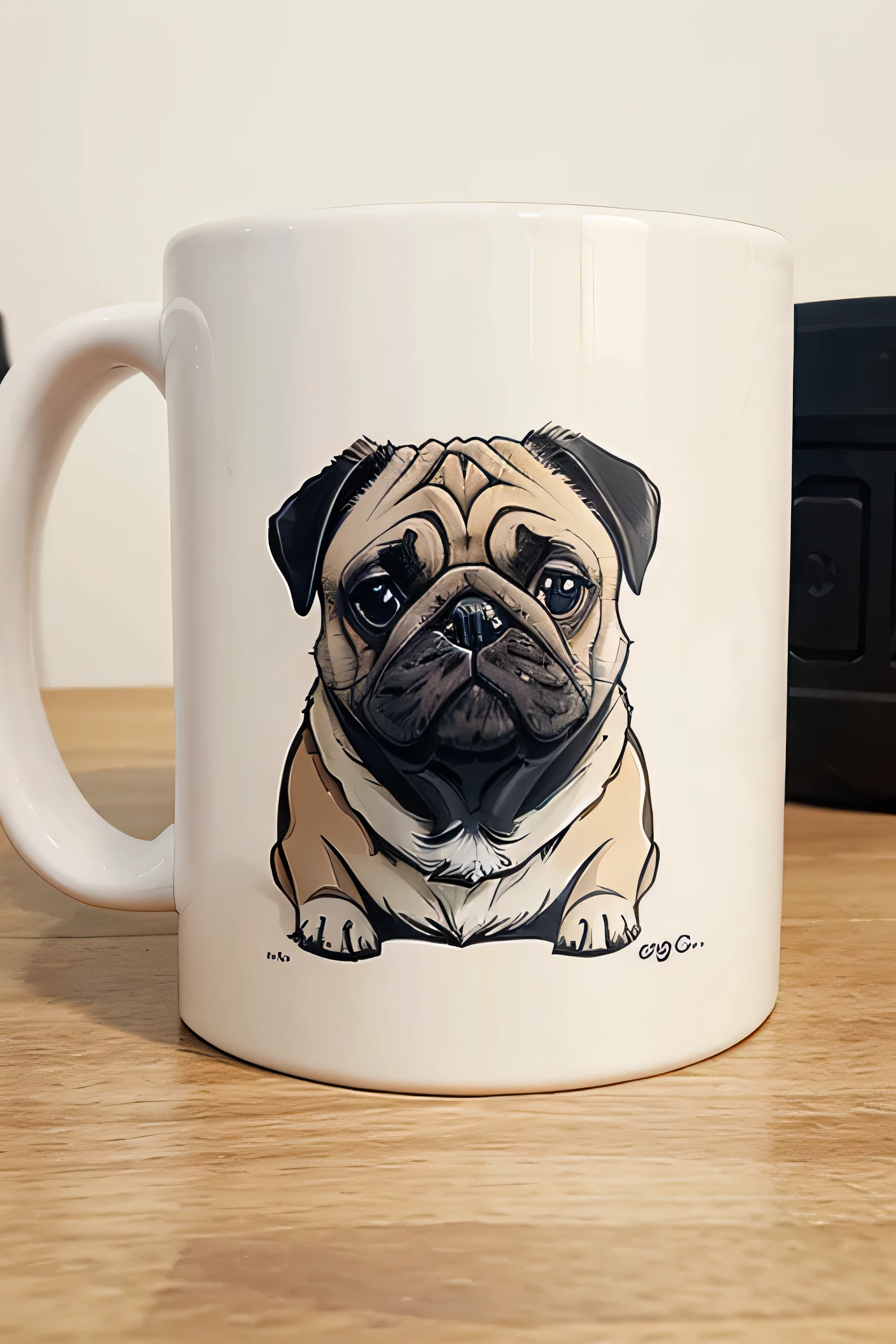 create a carton style design of a pug dog for a mug design