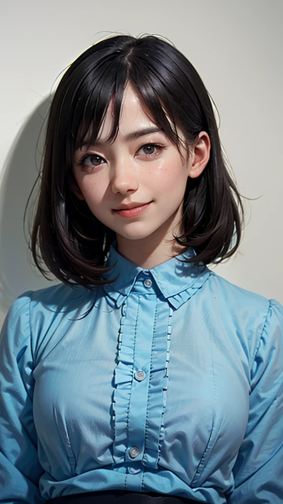 "(highest quality,8k,High resolution,masterpiece:1.2),Very detailed,(Realistic,photoRealistic,photo-Realistic:1.37),(Realistic:1.37),One beautiful woman、short hair,Deep black eyes,21 years old,Light Brown Hair,Blue clothes,Blue uniform,Moderate:Oil,Portrait of a Woman,smile,Vibrant colors,Soft lighting,Studio settings,Fine brushwork,White skin,Gentle expression,Subtle highlights,Thin hair bundle,A confident gaze,Classic black and white palette,Dramatic contrast,Bold composition,Mystery hint,Refined elegance,Professional Poses,Graceful posture,Perfect detail,Smooth skin texture,Perfect symmetry,The beauty of film: a mysterious smile,Sublime Art