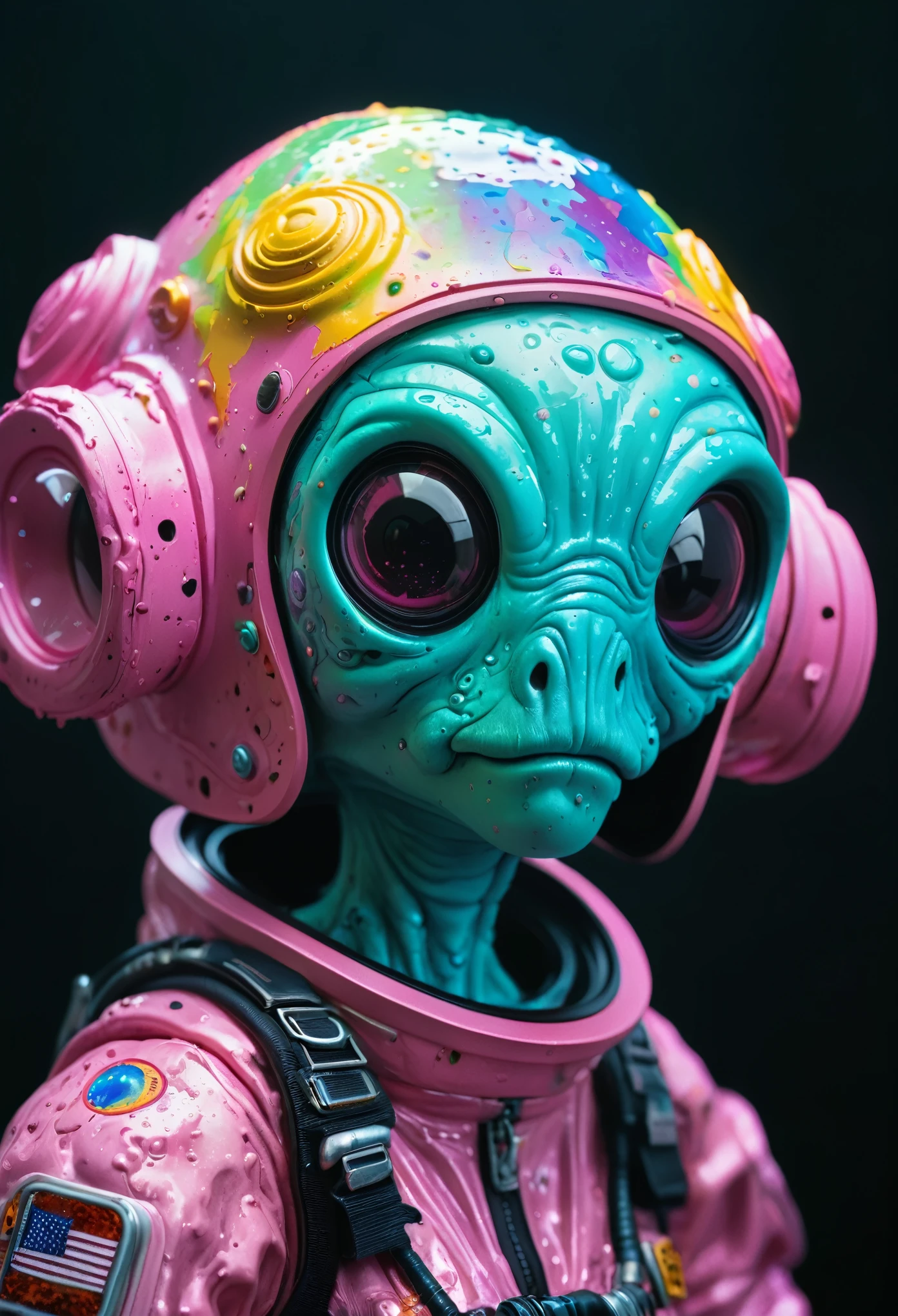 8K, ARTISTIC photogrAphy, best quAlity, mAsterpiece: 1.2), A (potrAit:1.2) Don Bluth Style ASTRONAUT Cthulhu pink Toon Doll, full body RAW candid cinema, cyan hair, 16mm, color graded portra 400 film, remarkable color, ultra realistic, sad admosphere, dark lighting, oppressive atmosphere, depressive colors, kodak portra 400, photograph,r, Natural Light, Pinhead lighgts, blur reflection, Brush Strokes, Smooth, abstract, Splatter, Oil On Canvas, rainbow colors, fractal isometrics details bioluminescens : a stunning realistic photograph of wet bone structure, 3d render, octane render, intricately detailed, titanium decorative headdress, cinematic, trending on artstation | Isometric | Centered