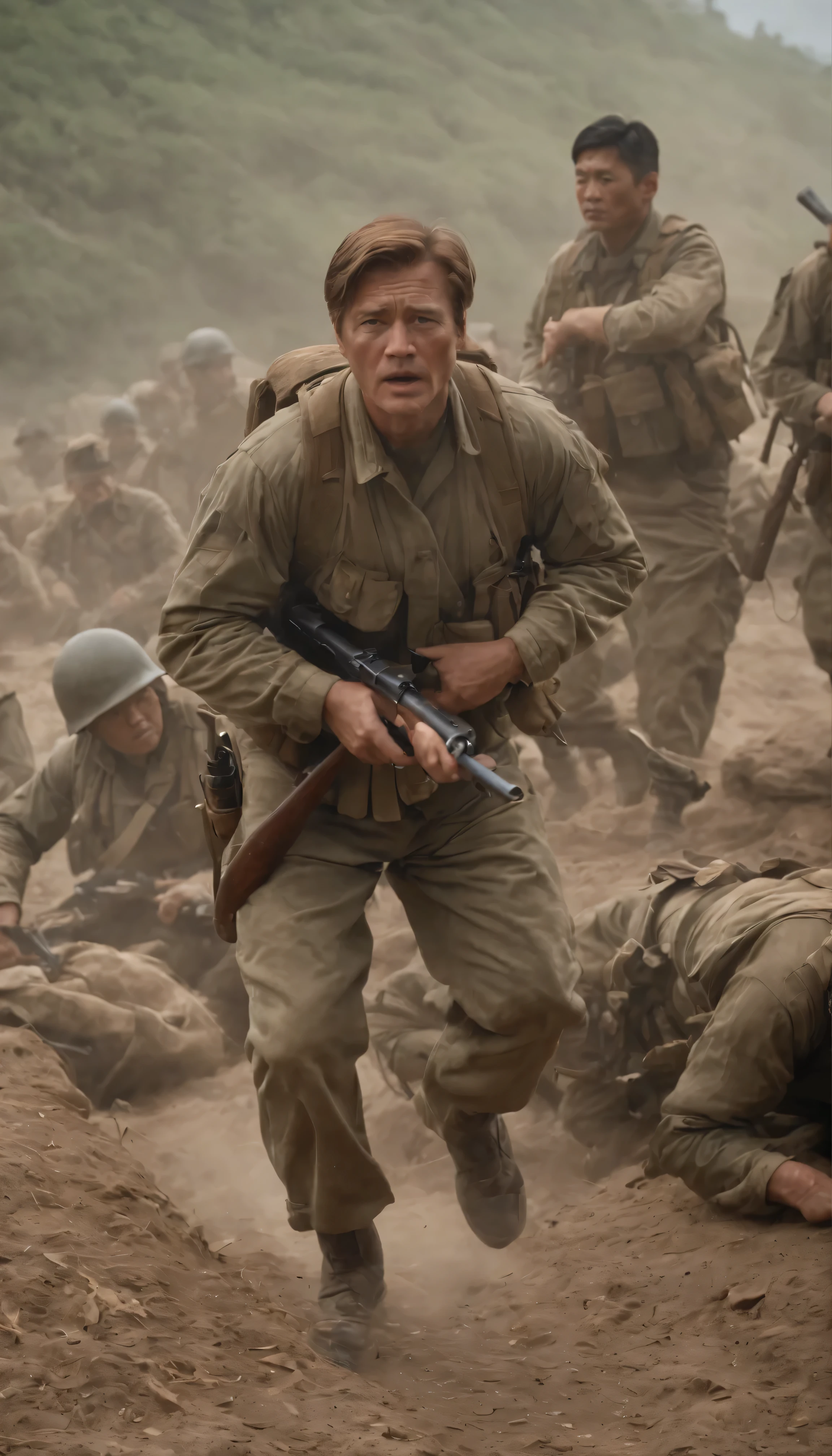 movie「A Bridge Too Far」So、Lieutenant Colonel Cook, played by Robert Redford、exposed to heavy enemy fire、In one scene, he orders his troops to storm a strategically important bridge.。This unique scene、Captured beautifully in high resolution with a Canon EOS R5 camera set to 8K.、We present the movie as a masterpiece of artistic movie making.。The images are super realistic、Full of intricate details、This video is、It showcases dramatic lighting that perfectly accentuates the determined expressions of the soldiers and the tense atmosphere.。Against a background of cold and powerful scenes、The dramatic tone is further emphasized.、It's a memorable scene from the movie.。