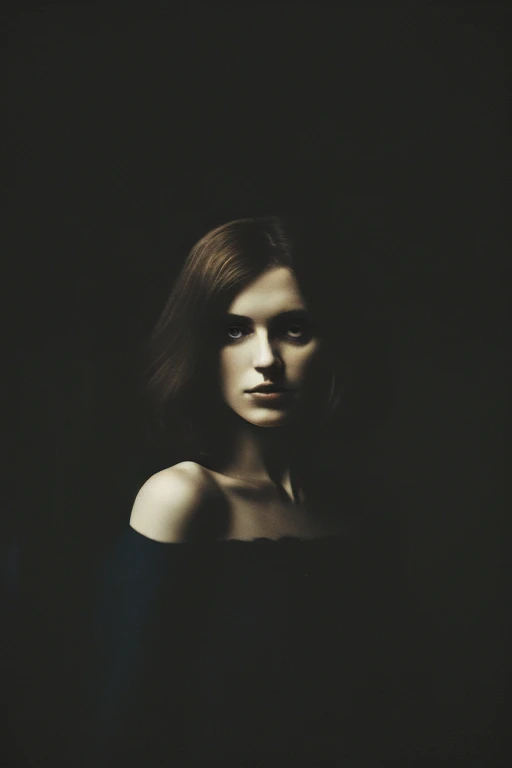 woman in a dark and morbid photo in the style of Matt Mahurin, shallow depth of field, photography style, bokeh, realism, good proportions