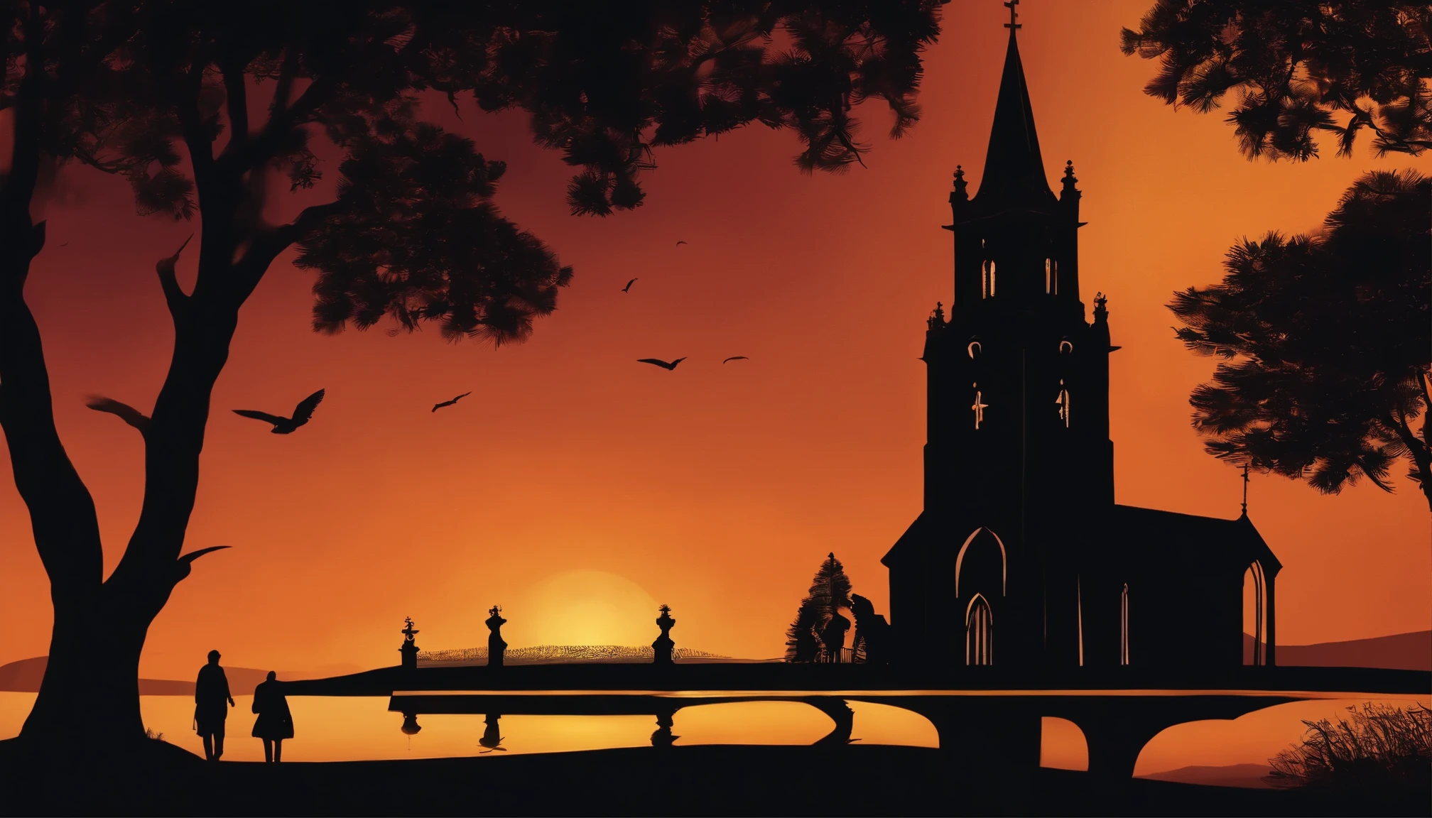 Silhouette Art,Church before sunrise,There are steps to get there,Silhouette Art。Artistic Creativity 1.37。