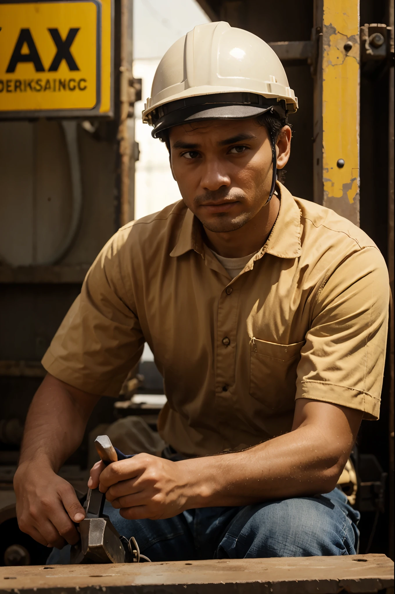 A worker man with safety helmet