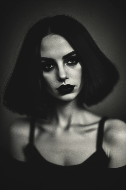 woman in a dark and morbid photo in the style of Matt Mahurin, shallow depth of field, photography style, bokeh, realism, good proportions