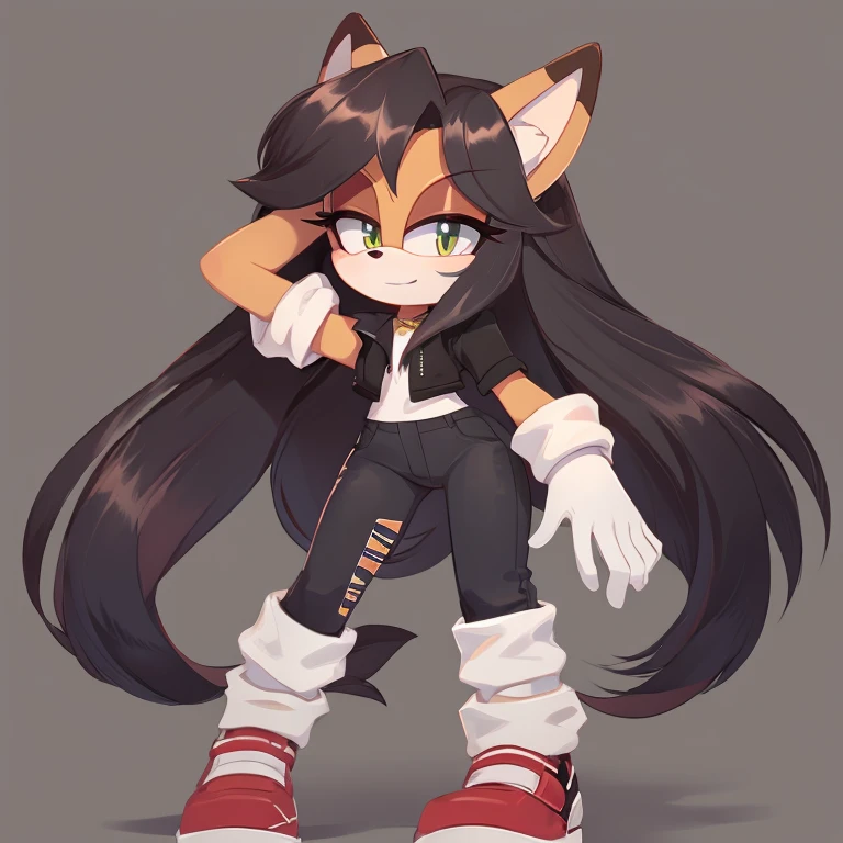 Mobian, very long hair, wild smoky hair, female