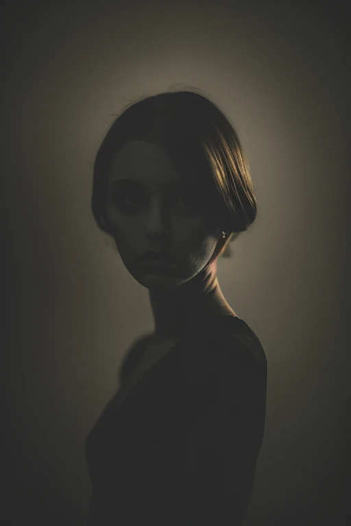 woman in a dark and morbid photo in the style of Matt Mahurin, shallow depth of field, photography style, bokeh, realism, good proportions