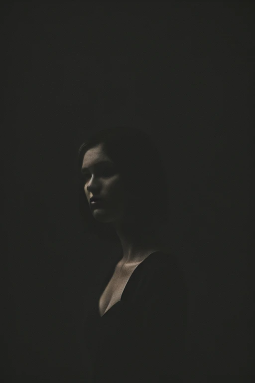 woman in a dark and morbid photo in the style of Matt Mahurin, shallow depth of field, photography style, bokeh, realism, good proportions
